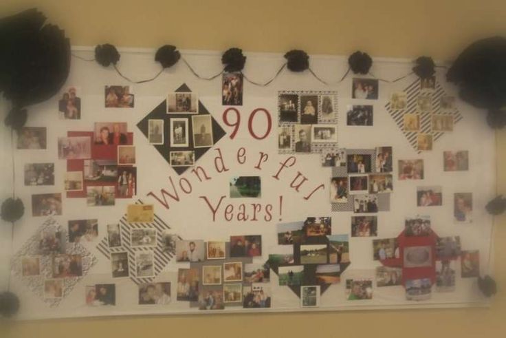 a bulletin board with pictures and balloons on it that says'90 wonderful years '