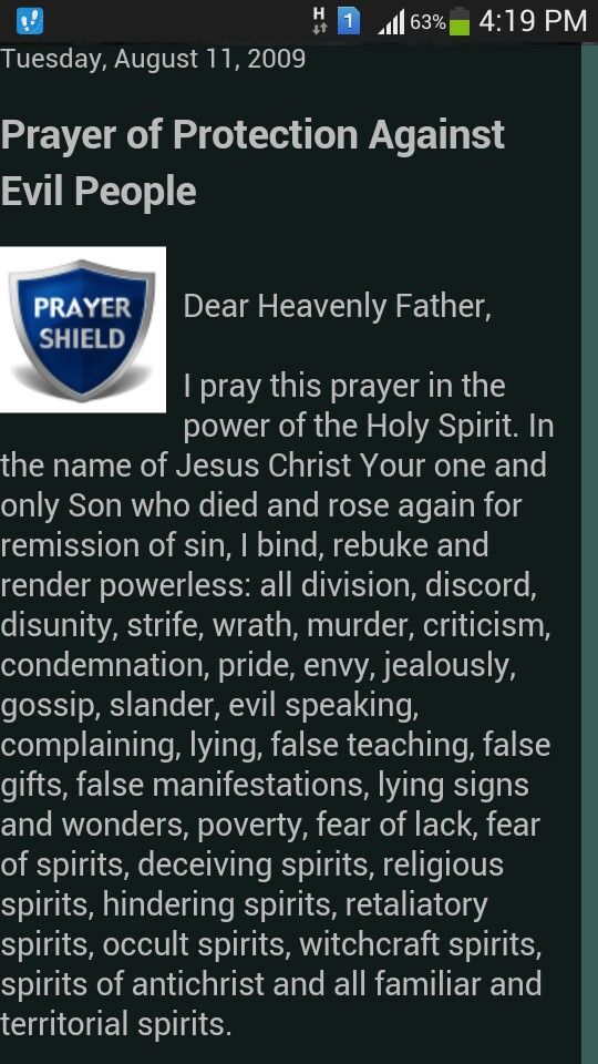 the prayer page on an iphone, with text that reads pray for protection against evil people