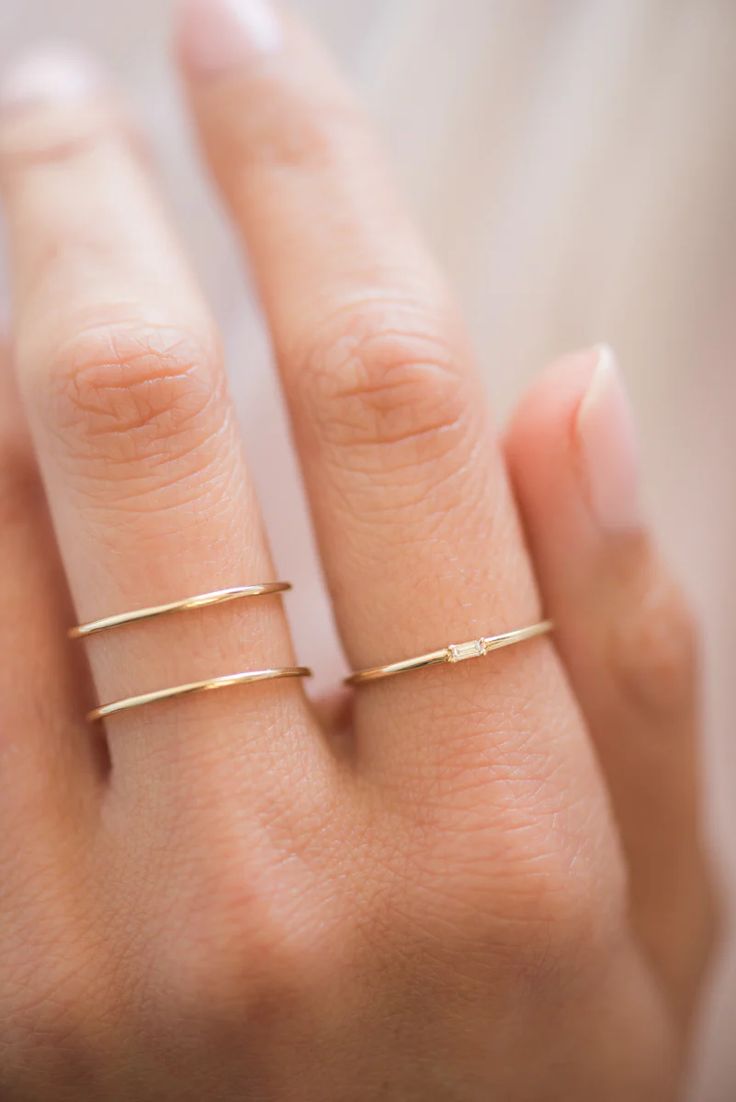 14k Gold Double Band Ring - Zoe Lev Jewelry Classic Adjustable Double Band Midi Rings, Timeless Gold Double Band Stackable Rings, Gold Double Band Classic Midi Rings, Classic Gold Double Band Midi Rings, Double Band Stackable Everyday Bands, Everyday Double Band Stackable Bands, Modern Gold Double Band Stackable Rings, Minimalist Double Band Stackable Rings, Delicate 14k Gold Open Band Stackable Rings