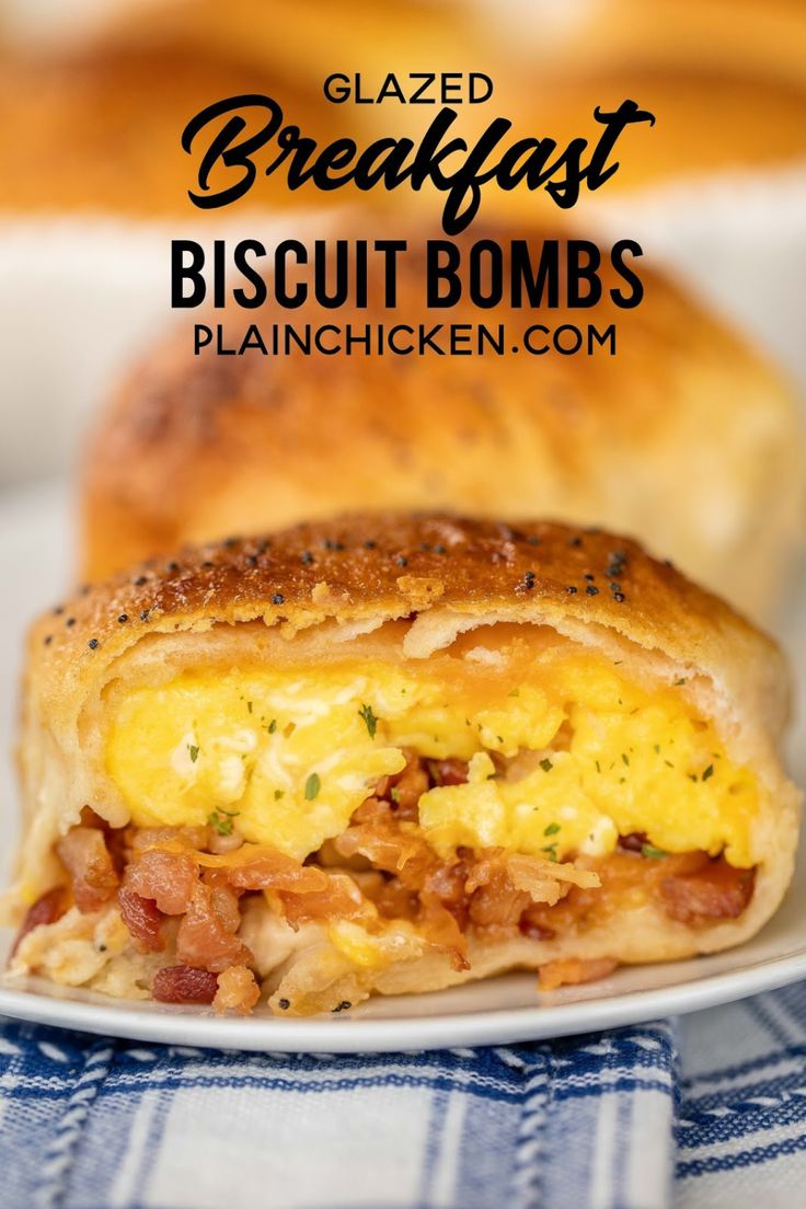 Glazed Breakfast Biscuit Bombs - the best way to start the day! Biscuits stuffed with scrambled eggs, bacon and cheese and topped with a sweet and savory glaze. We make these at least once a month! Refrigerated biscuits, milk, eggs, bacon, cheddar cheese, butter, brown sugar, dijon mustard, Worcestershire sauce and poppy seeds. A great dish for breakfast, brunch and overnight guests! #breakfast #biscuits Grand Biscuit Recipes, Pillsbury Biscuit Recipes, Scrambled Eggs Bacon, Biscuits Recipes, Pillsbury Biscuits, Breakfast Biscuits, Bacon And Cheese, Biscuit Recipes, Canned Biscuits