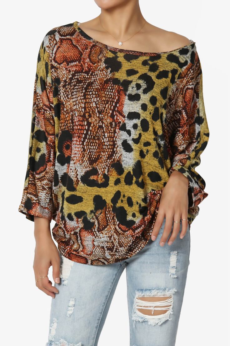 Wanda Printed Dolman Sleeve Top ANIMAL_1 Oversized Fall Blouse With Graphic Print, Casual Leopard Print Blouse For Fall, Oversized Graphic Print Blouse For Fall, Casual Leopard Print Blouse, Stretch Leopard Print Blouse For Fall, Leopard Print Blouse For Fall, Leopard Print Tops For Spring, Leopard Print Stretch Blouse For Spring, Chic Patterned Tops For Fall