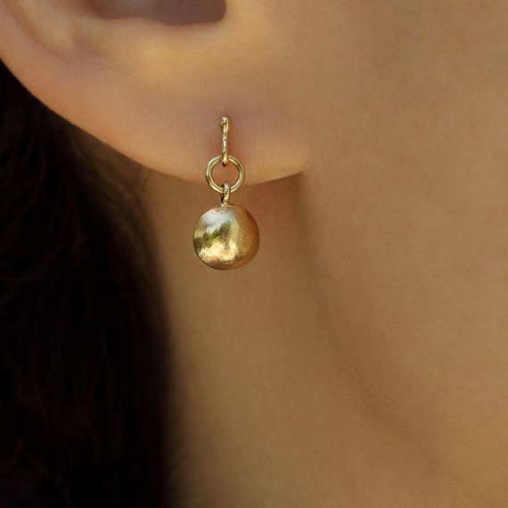 Delicate 14k gold earrings, classy and timeless, handmade by Sigal Gerson 14k Gold Dangle Huggie Earrings, Pierced Yellow Gold Earrings In Recycled Gold, Recycled Yellow Gold Huggie Earrings, Yellow Gold Huggie Earrings In Recycled Gold, Polished Yellow Gold Earrings In Recycled Gold, Yellow Gold Earrings With Polished Finish From Recycled Gold, Polished Yellow Gold Earrings Of Recycled Gold, 14k Yellow Gold Hammered Huggie Earrings, Hammered 14k Yellow Gold Huggie Earrings