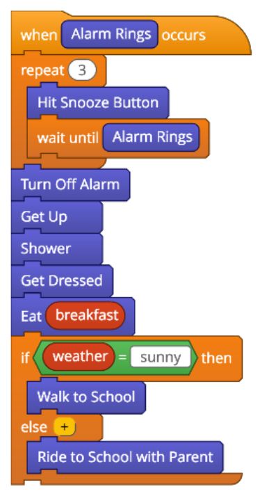 an orange and blue text box with words on it that say, get off alarm