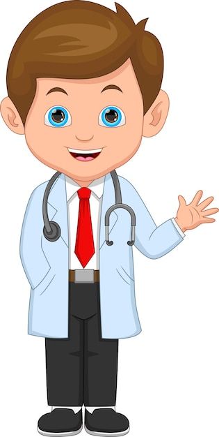 a cartoon male doctor with a stethoscope on his chest and hands out