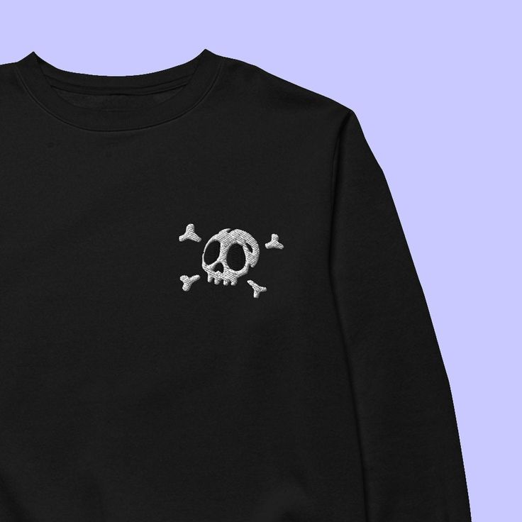 The classic skull. 📦 FREE SHIPPING ON USA ORDERS OVER $35 📦 * High quality embroidery * Unisex, women may want to size down * 50/50 cotton/polyester * Pre-shrunk Skull Embroidery Designs, Black Cotton Sweater With Embroidered Logo, Long Sleeve Tops With Embroidered Graphics For Streetwear, Cotton Sweater With Embroidered Logo, Long Sleeve Cotton T-shirt With Embroidered Graphics, Black Long Sleeve Embroidered T-shirt, Cotton Long Sleeve T-shirt With Embroidered Graphics, Black Embroidered Cotton Sweater, Black Cotton Embroidered Sweater