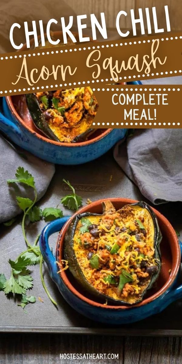 two bowls filled with chicken chili and an omelet on top of a table