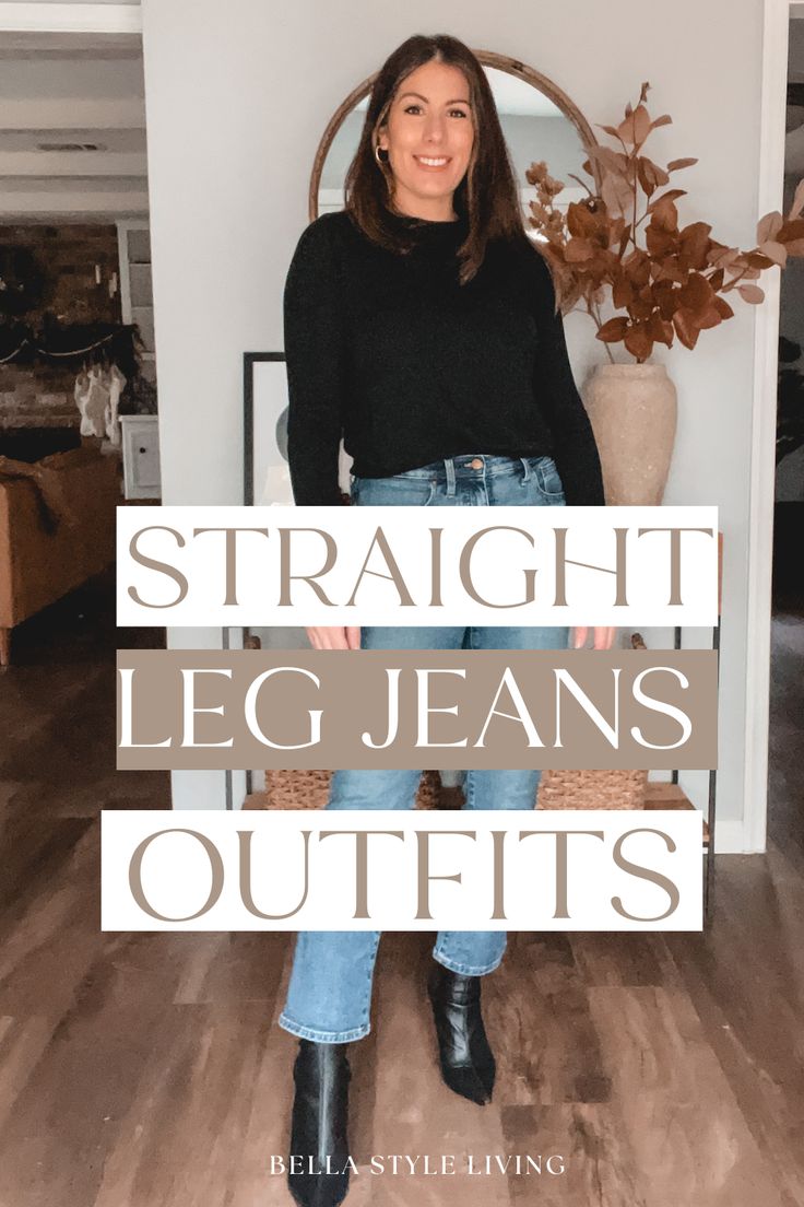 Tops For Straight Jeans, Tops With Straight Jeans, Tops To Wear With Straight Leg Jeans, How To Style Jeans In Winter, What Shoes With Straight Leg Jeans, Straight Jeans Fall Outfit, Og Straight Jeans Outfit, Levis 724 High Rise Straight Outfit, High Rise Slim Straight Jeans Outfit