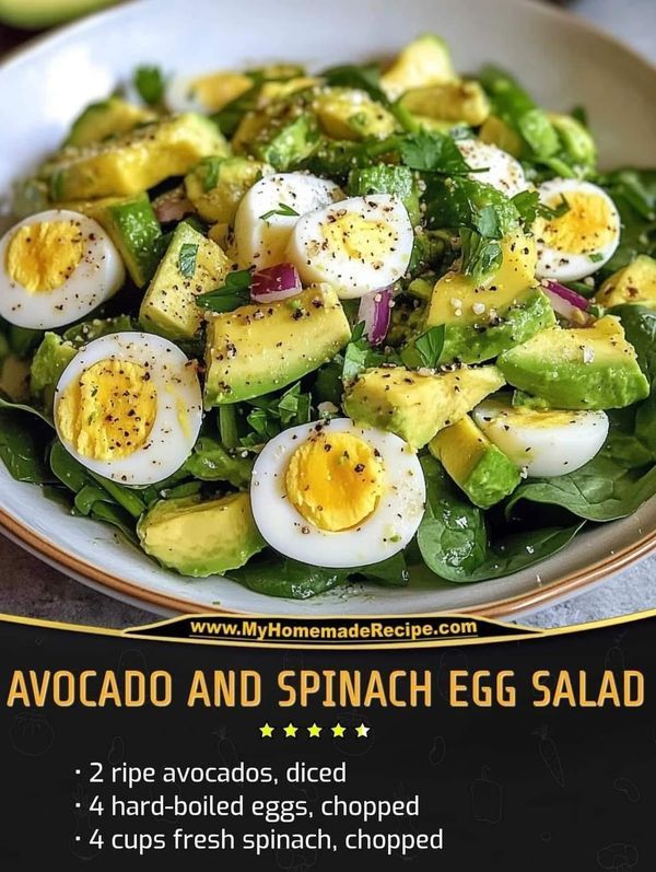 a salad with hard boiled eggs and spinach is shown in this ad for my homemade recipe