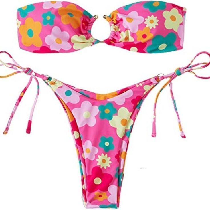 82% Polyester, 18% Spandex Tie Closure Feature: Floral, Ring Linked, Bandeau, Tie Side, Knot, All Over Print, Sexy Occasion: Great For Spa, Vacation, Trip, Beach & Pool, Honeymoon, Cruise This Bikini Set Is Suitable For Summer Trendy Strapless Swimwear For Poolside, Trendy Strapless Swimwear For Beach Season, Bandeau Swimwear For Spring Beach Party, Strapless Swimwear For Spring Sunbathing, Bandeau Swimwear For Spring Party, Spring Party Bandeau Swimwear, Strapless Swimwear For Sunbathing In Spring, Trendy Bandeau Swimwear For Spring, Spring Bandeau Swimwear For Sunbathing