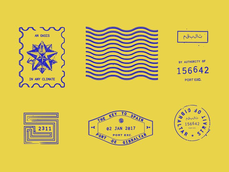 some stamps that are on a yellow background