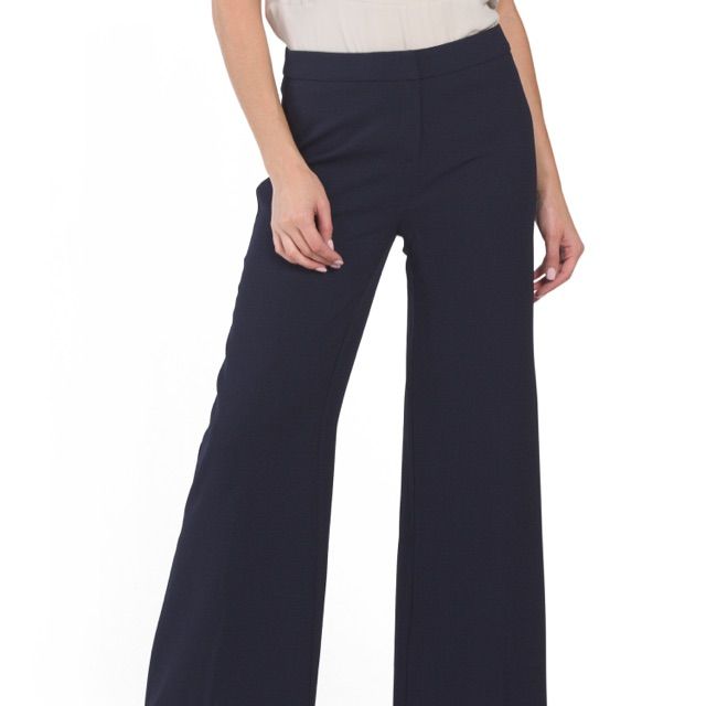 Brand New Wide Leg High Waisted Crpe Pants. Navy Navy Wide-leg Bottoms For Workwear, Navy Wide Leg Bottoms For Work, Chic Navy Wide-leg Pants, Chic Navy High Waist Bottoms, Navy Wide-leg Workwear Bottoms, Navy Wide-leg Pants For Office, Navy Wide Leg Pants For Office, Navy Wide-leg Workwear Pants, Navy Wide Leg Office Pants