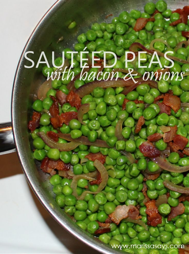 peas with bacon and onions cooking in a pan