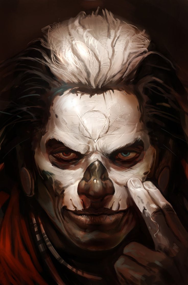 a drawing of a clown with white makeup and hair, holding his hand to his face