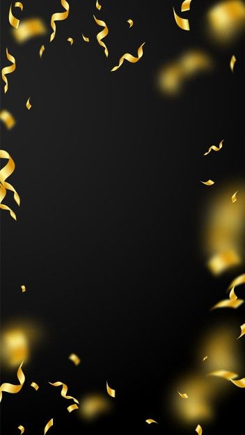 gold confetti streamers on a black background