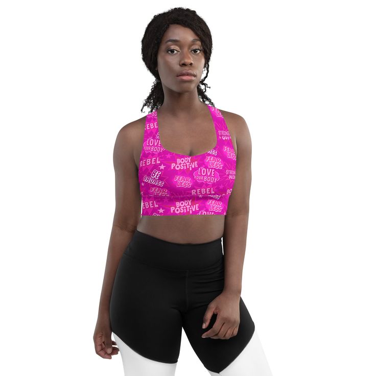 ABOUT Unleash your wild side in the Empower Longline Sports Bra! Designed in hot pink, it's stylish and supportive, keeping you empowered during workouts. The longline design provides extra coverage and comfort, so go ahead and be fierce! DETAILS Scoop neckline and racerback Compression fit Openings for removable padding Extra shoulder support Removable padding included Double-layered front Longline silhouette Mesh lining with openings for removing padding CARE INSTRUCTIONS Follow care instructi Pink Athletic Fit Sweat-resistant Activewear, Pink Athletic Fit Sports Bra, Sweat Resistant, Fitted Pink Sweat-resistant Activewear, Pink Sweat-resistant Sports Bra For Light Exercise, Pink Sweat Resistant Sports Bra For Light Exercise, Pink Athletic Fit Sports Bra With Go-dry Technology, Pink Activewear For Yoga, Pink Go-dry Activewear For Light Exercise, Pink Sweat-resistant Activewear For Yoga