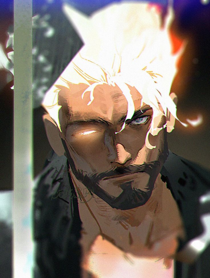 an anime character with white hair and beards