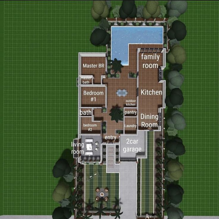 an aerial view of a house with lots of trees and bushes on the ground level