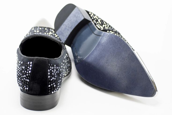 Eye catching rows of embedded jewels accent a stylish silhouette in a loafer featuring a statement making metal finished toe. Mens Slip On Loafers, Velvet Rose, Dinner Jacket, Silver Jewels, Tuxedos, Off Black, Black Rose, Black Velvet, Heeled Mules