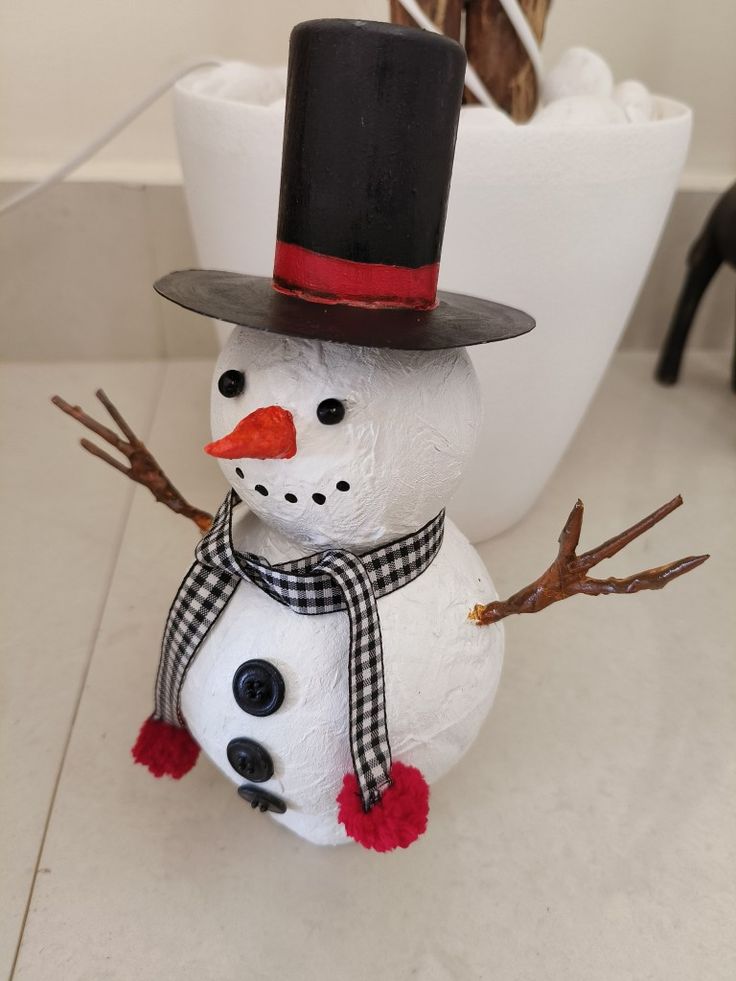 a snowman wearing a top hat and scarf