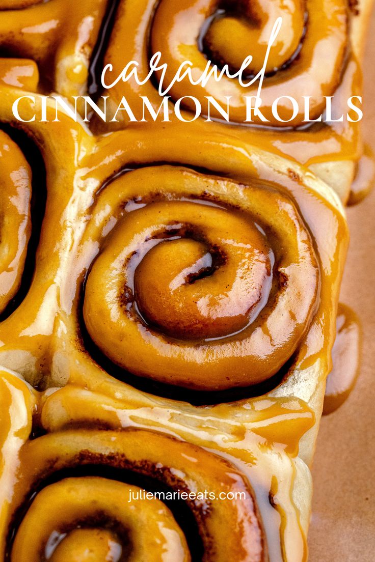 caramel cinnamon rolls with icing on top