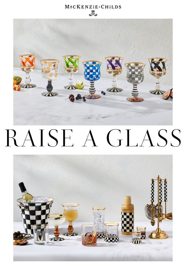 the cover of raise a glass magazine with different colored glasses on top of each other