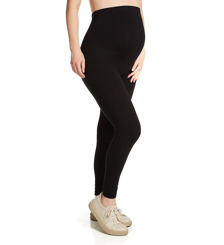 Cotton-rich leggings that can stretch as you grow. Made of knit cotton and spandex. Encased elastic around top of waist for a secure fit. Shaped belly panel has a deep curved seam at front. Seamless sides. Center back seam for definition. Turned-and-stitched hems. Sewn-on fabric info tag on inner back of waist. Unlined. Hue Women's Maternity Cotton Legging in Black (U17974) | Size Small | HerRoom.com Fitted Full-length Leggings With Elastic Waistband, Versatile Full-length Leggings With Contoured Waistband, Fitted Leggings With Elastic Waistband For Pilates, Seamless Full Length Yoga Pants, Seamless Fitted Maternity Bottoms, Fitted Seamless Maternity Bottoms, Full-length Fitted Leggings With Wide Waistband, Fitted Full-length Leggings With Wide Waistband, Snug Fit Elastane Leggings For Pilates