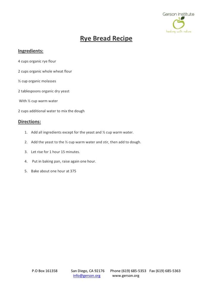 Gerson Therapy Recipes, Wheat Free Rye Bread Recipe, Gluten Free Rye Bread Recipe, Rye Bread Benefits Health Nutrition, Bread Recipes Rye, Breadmaker Rye Bread Recipe, Cleansing Recipes, Gerson Therapy, Rye Bread Recipe