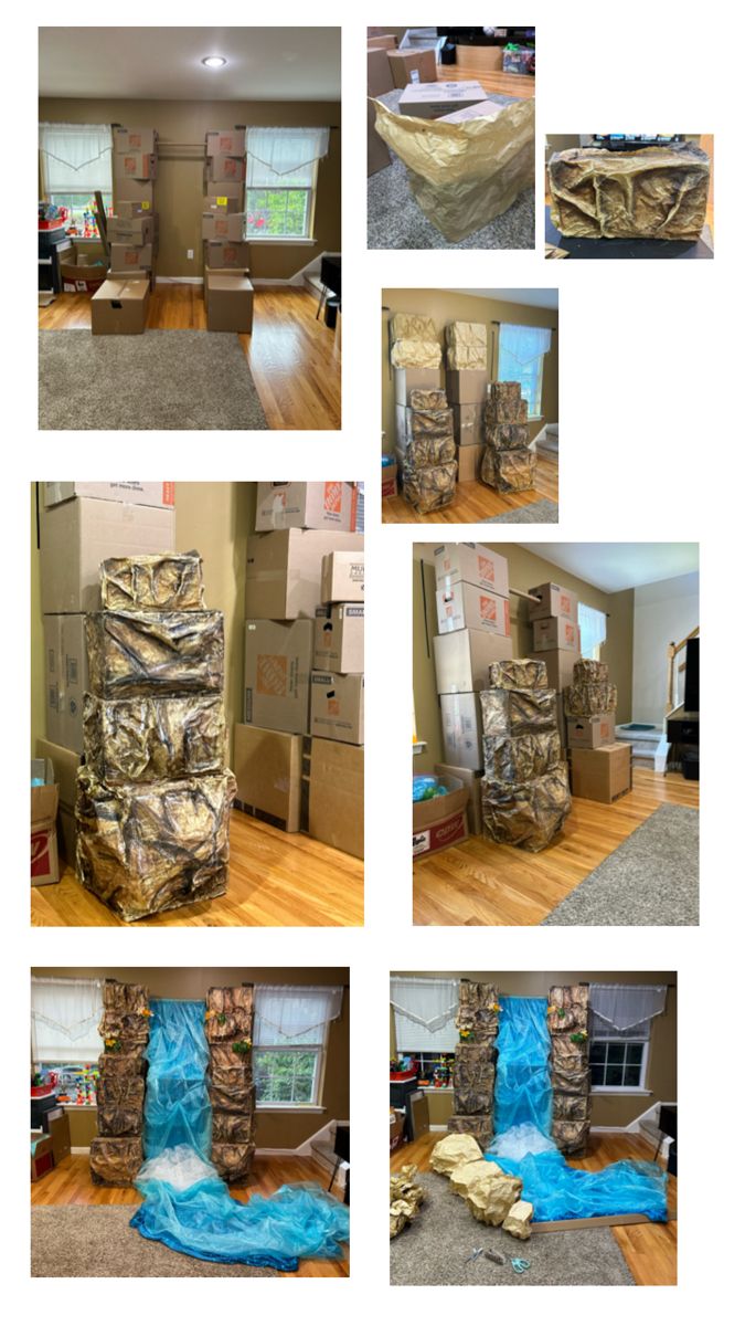 several pictures of moving boxes in the middle of a room