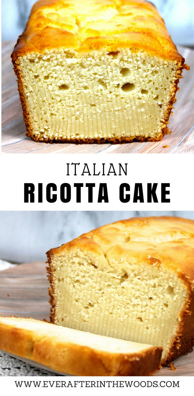 two pictures side by side of a loaf of italian ricotta cake