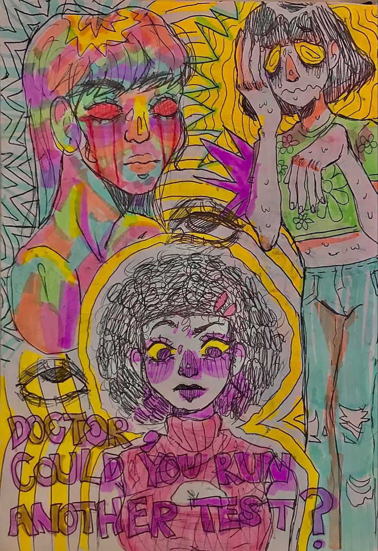 a drawing of two girls and one boy