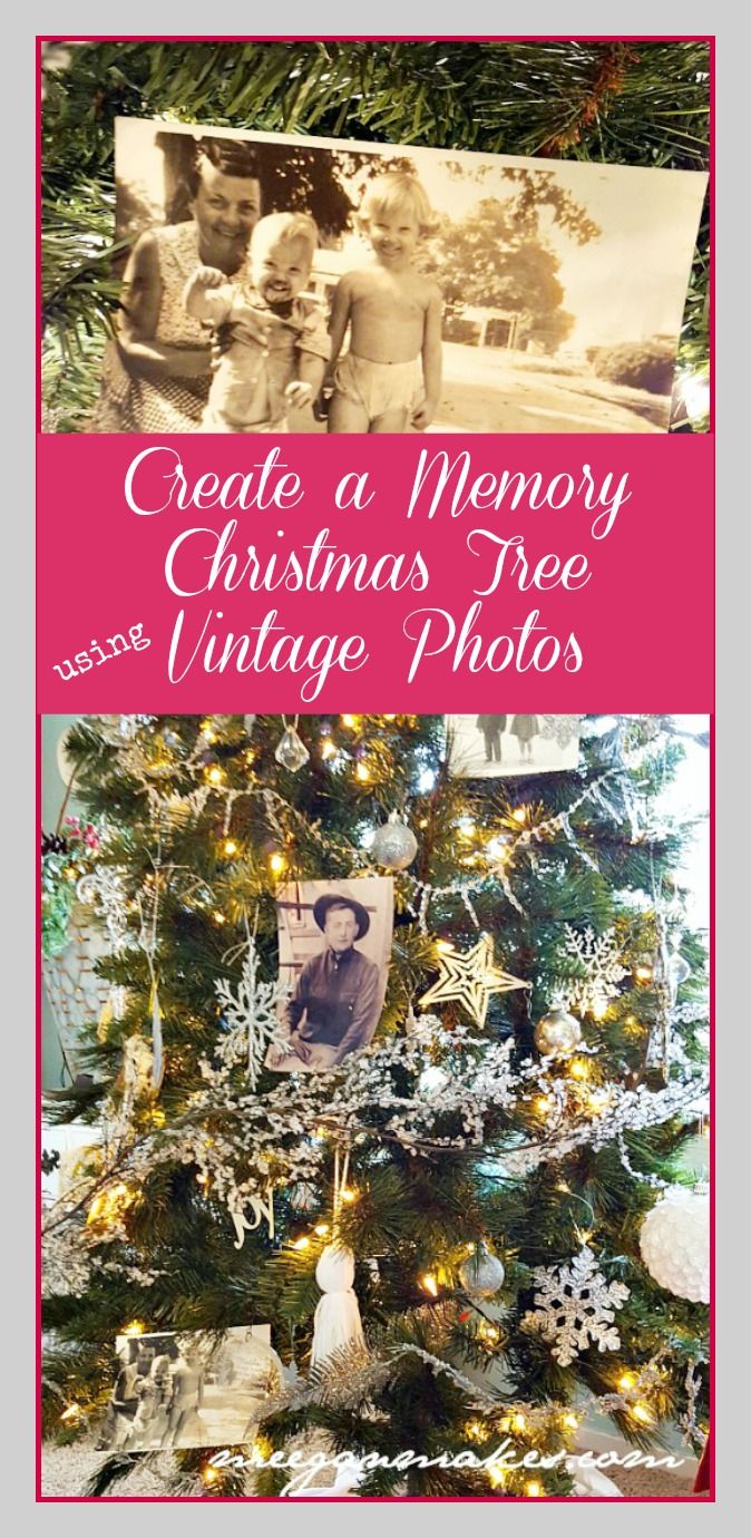 a christmas tree with an old photo on it and the words create a memory christmas tree vintage photos