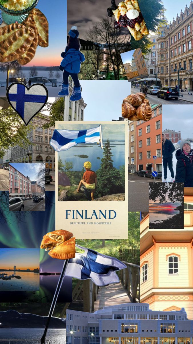 the collage shows many different buildings and things in this photo, including an image of finland