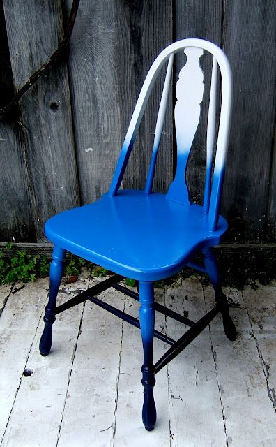 two pictures of a blue and white child's chair, one with a person on it