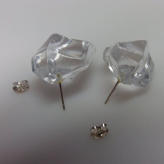 Transparent Shoes, Ice Rock, Rock Earrings, Big Stud Earrings, Crystal Ball Earrings, Cube Earrings, Lucite Jewelry, Earrings Acrylic, Silver Statement Earrings