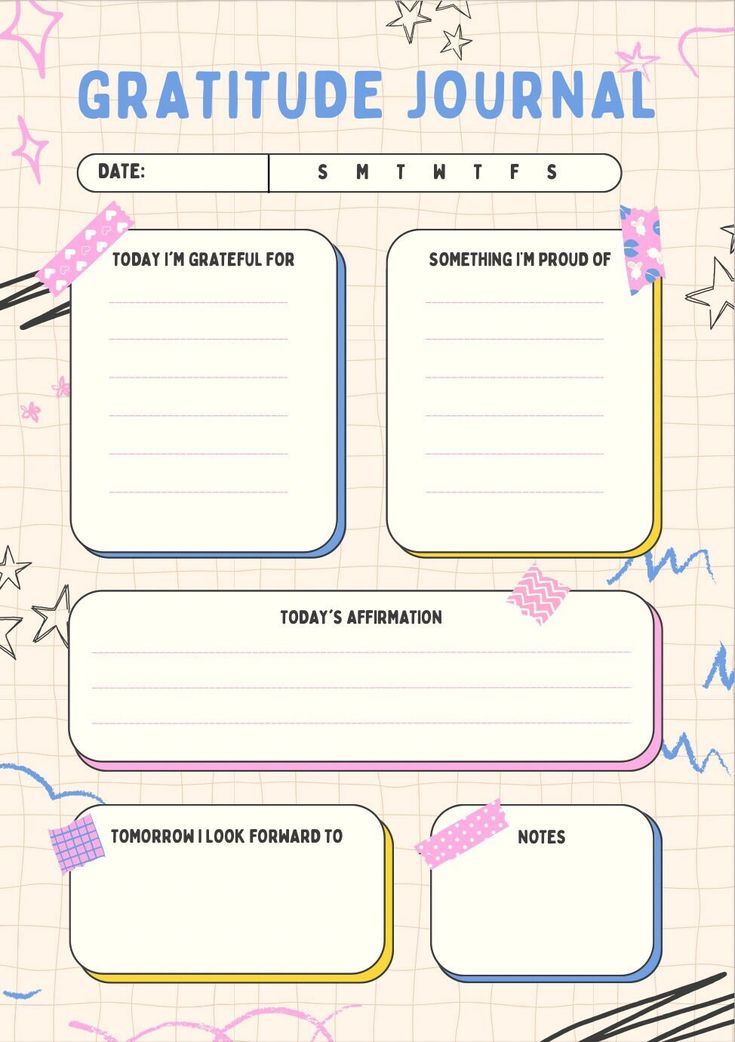 an image of a printable journal with stars and confetti