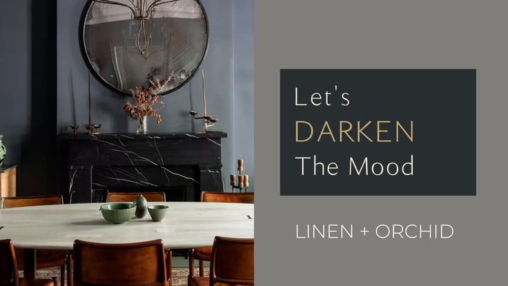 a dining room table and chairs with the words, let's darker the mood