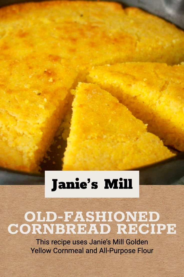 an old - fashioned cornbread recipe is featured in this ad for jamie's mill