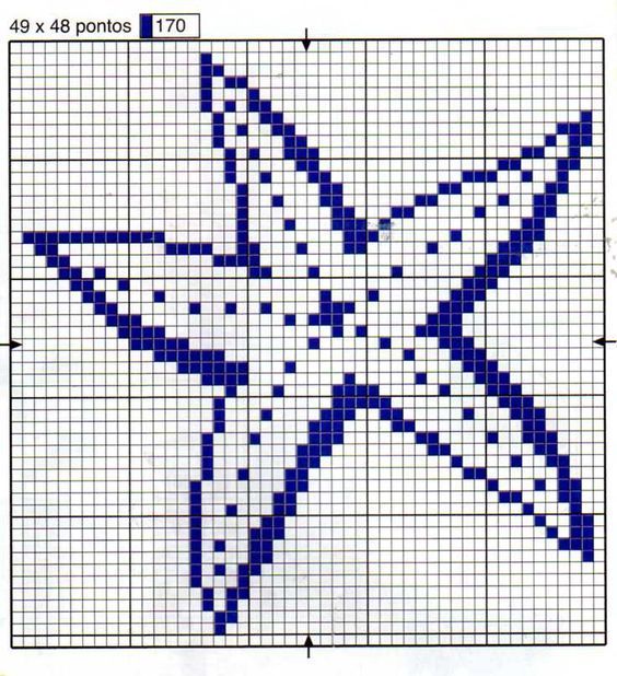 a cross stitch pattern with an image of a star in blue and white on it