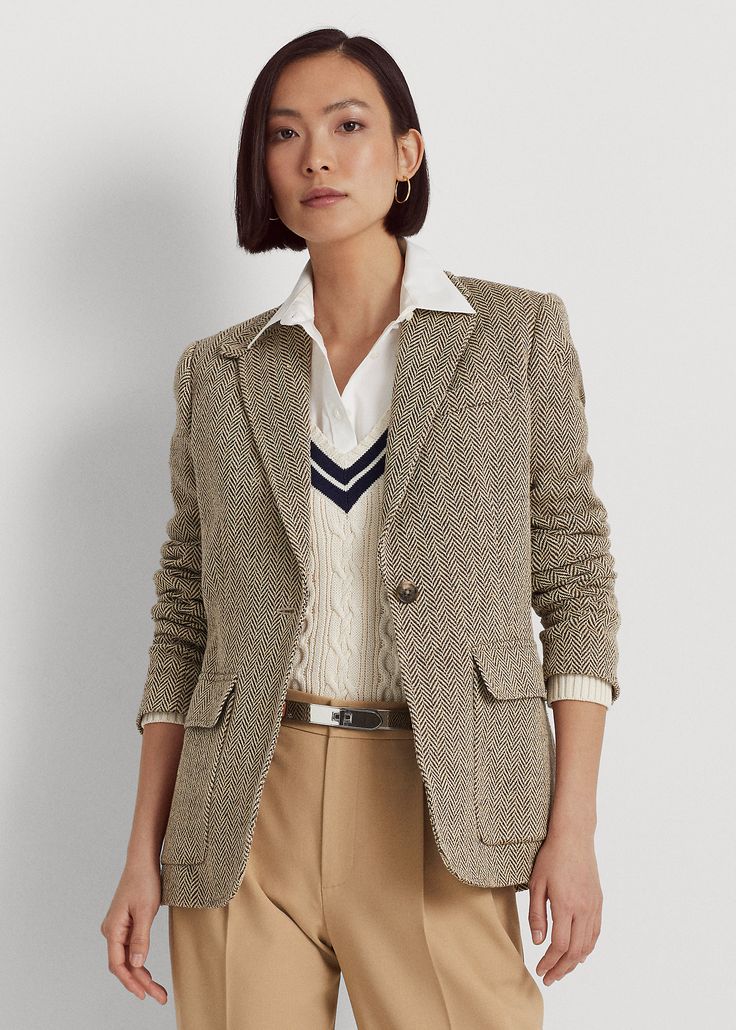 Linen-Blend Herringbone Blazer for Women | Ralph Lauren® UK Herringbone Blazer Outfit, Ralph Lauren Store, Seersucker Blazer, Blazer For Women, Herringbone Blazer, Suede Blazer, Stylish Blazer, Women Ralph Lauren, Blazer Outfit