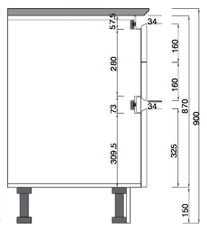 a drawing of the front and side view of a white box with measurements on it