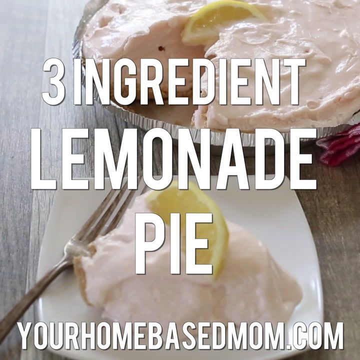 a lemonade pie on a white plate with the words 3 ingredient lemonade pie