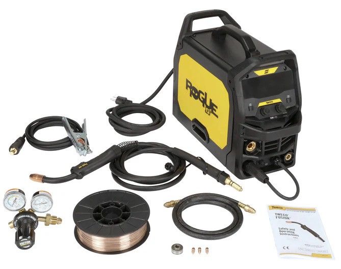 the portable air compressorer is set up with hoses, gauges and other accessories