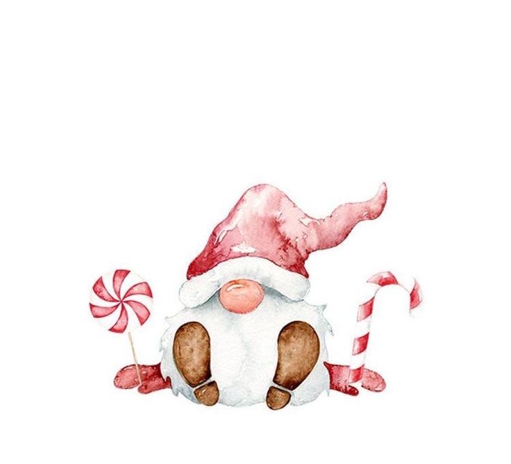 a watercolor painting of a santa clause with candy canes and lollipops