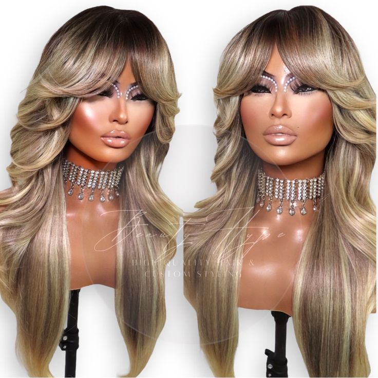 3-5 Days To Ship Prices Are Firm Not Accepting Offers High Quality Synthetic That Mimics Human Hair Premium High Heat Fiber Hd Lace On Part Only Pre-Layered Comes Styled Perfect For Every Day Wear Hype Hair, Long Curtains, Dark Roots, Hair Blonde, Curtain Bangs, Hd Lace, Beauty Women, Blonde Hair, Long Hair