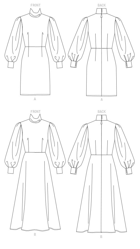 the front, back and side views of a women's dress with long sleeves