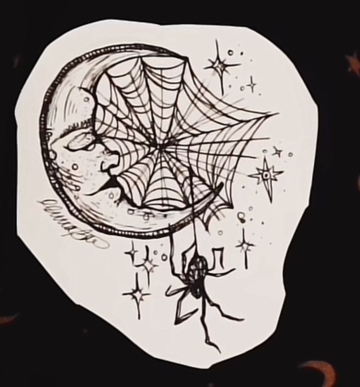 a drawing of a spider sitting on the moon