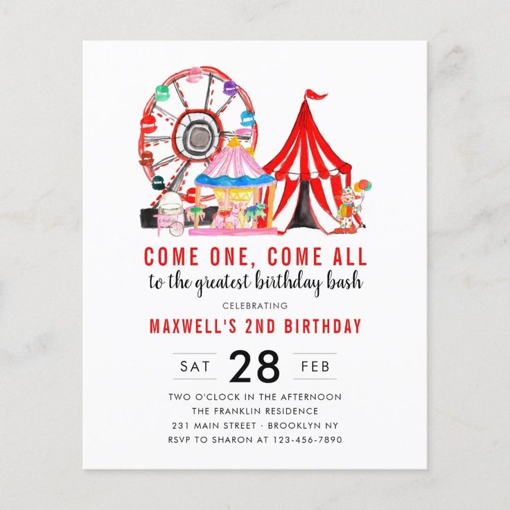 Budget Carnival Circus Show Birthday Invitation  Zazzle Modern Carnival, Circus Festival, Carnival Birthday Invitations, Theme Carnaval, Carnival Birthday Party, Carnival Circus, Carnival Themed Party, Circus Birthday Party, 2nd Birthday Invitations