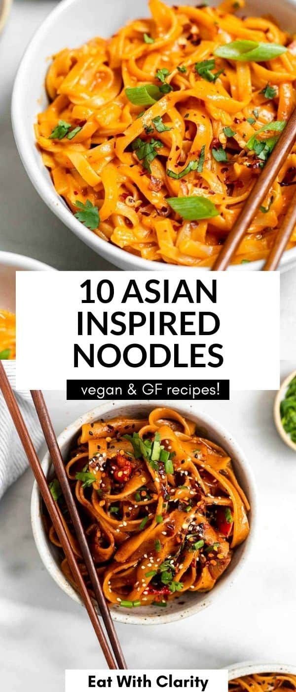 These 10 asian noodle recipes are easy to make and full of flavor. From sesame noodles, peanut noodles, teriyaki, curry noodles and more, these healthy, vegan and gluten free recipes are perfect for a quick family dinner! Dairy Free Noodle Recipes, Blueberries Sauce, Gluten Free Noodles Recipe, Vegan And Gluten Free Recipes, Asian Pasta, Quick Vegetarian Dinner, Best Egg Recipes, Noodle Dinner, Egg Noodle Recipes