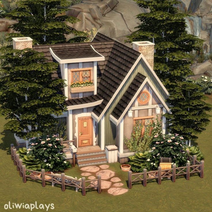 Small Sims 4 Houses, Sims 4 Tiny House, Sims 4 Cottage, Sims 4 Challenges, Forest Cottage, Sims Builds, Sims 4 House Plans, Sims 4 House Building, Suburban House