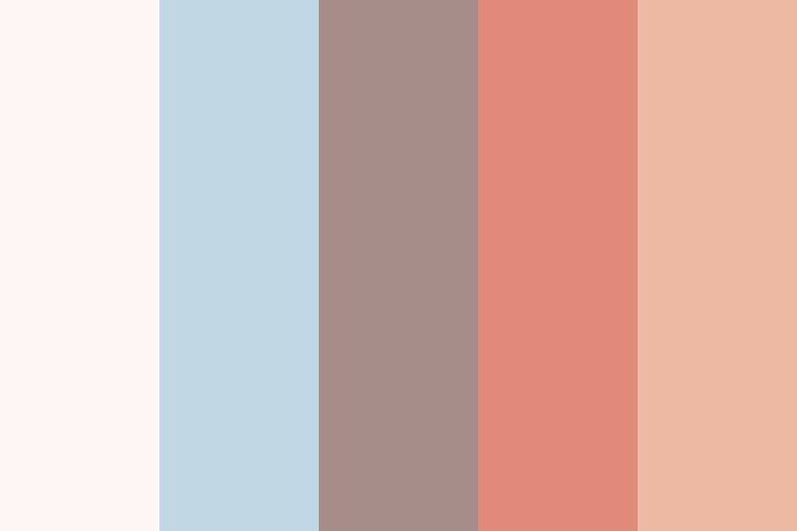 the color palette is pale blue, pink and grey with an orange stripe in the center